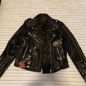 BLANK NYC FAUX LEATHER STUDDED JACKET WITH FLORAL